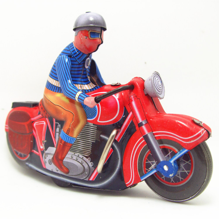 [재밌는] 클래식 컬렉션 레트로 시계 장난감 오토바이 장난감 금속 틴 기어 타고 오토바이 기계 장난감 키즈 선물